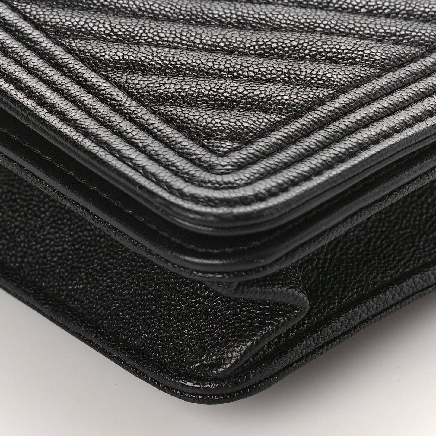 Caviar Chevron Quilted Boy Wallet On Chain WOC Black