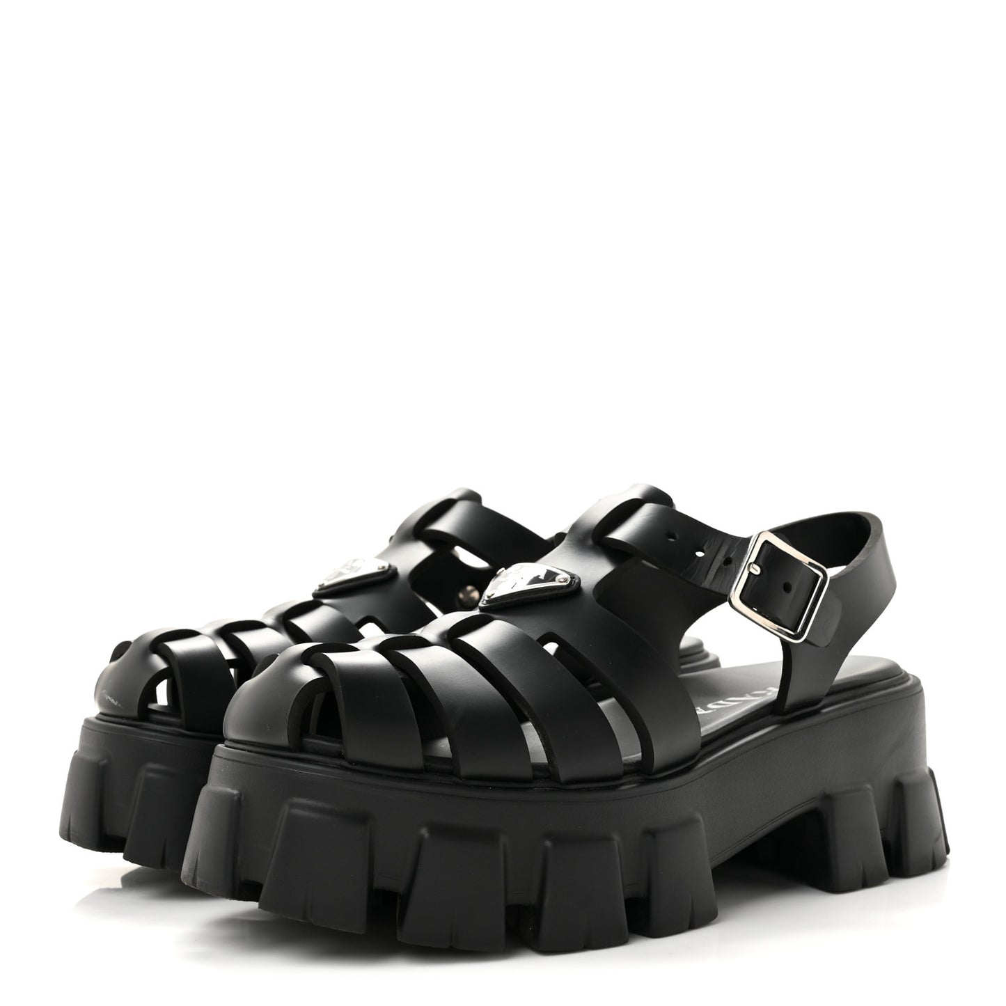 Foam Rubber Triangle Logo Monolith 55mm Cage Sandals 38 Black
