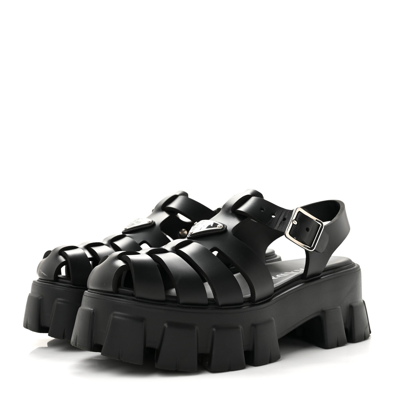 Prada Foam Rubber Triangle Logo Monolith 55mm Cage Sandals 38 Black 4 of 11