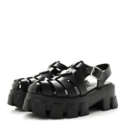 Prada Foam Rubber Triangle Logo Monolith 55mm Cage Sandals 38 Black 4 of 11