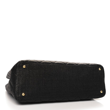 Chanel Woven Straw Quilted Shopping Tote Black 4 of 10