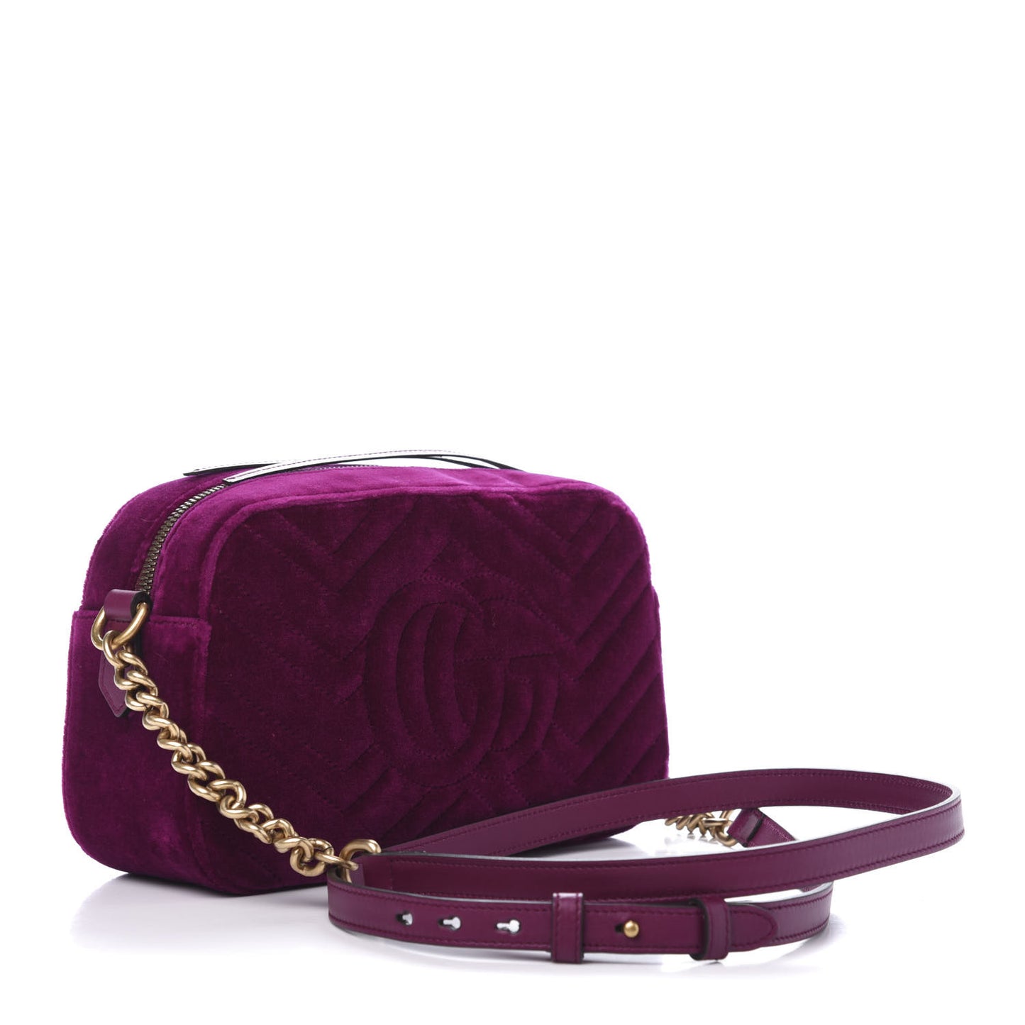 Velvet Matelasse Small GG Marmont Chain Shoulder Bag Fuchsia Violet Cyclamen