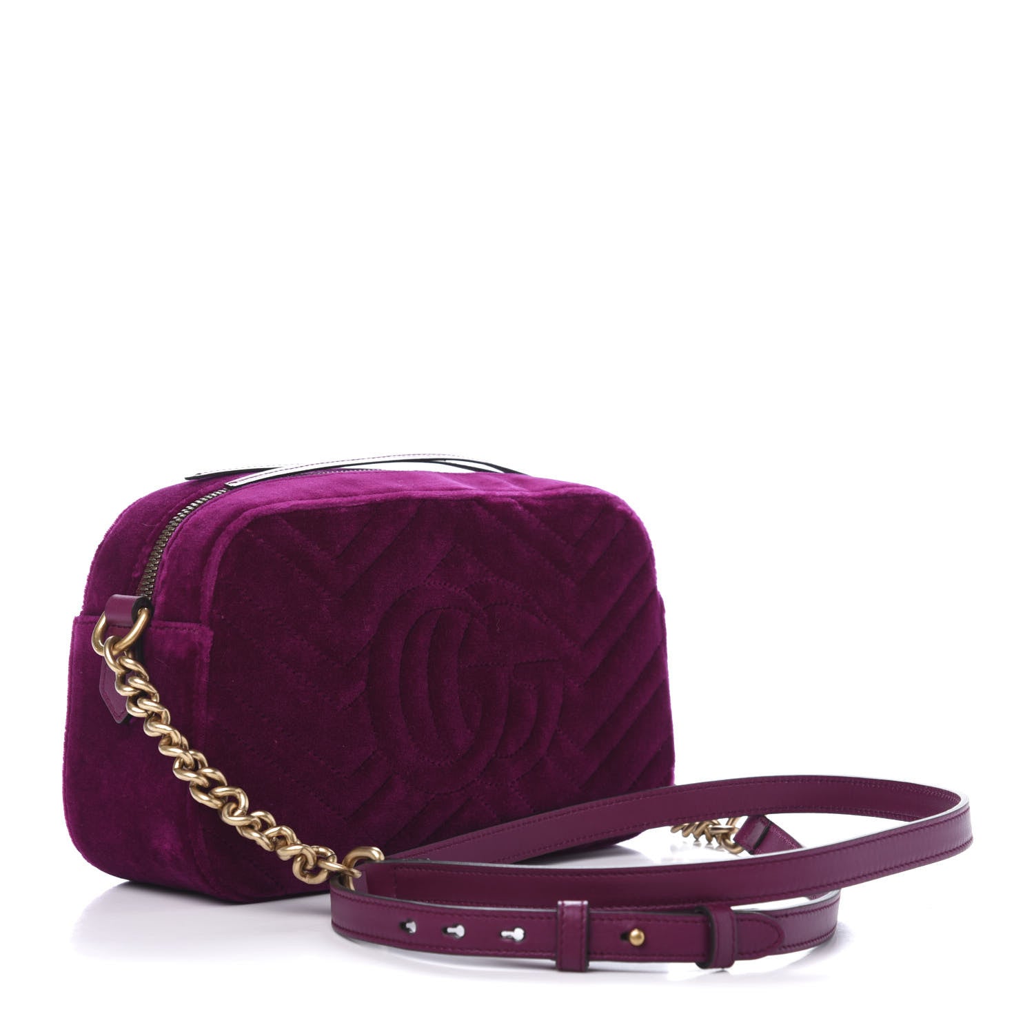 Gucci Velvet Matelasse Small GG Marmont Chain Shoulder Bag Fuchsia Violet Cyclamen 3 of 11