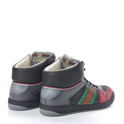 Gucci Miro Soft Calfskin Web Mens Screener High Top Sneakers 10.5 Light Hibiscus Red Black Foggy Grey 4 of 7