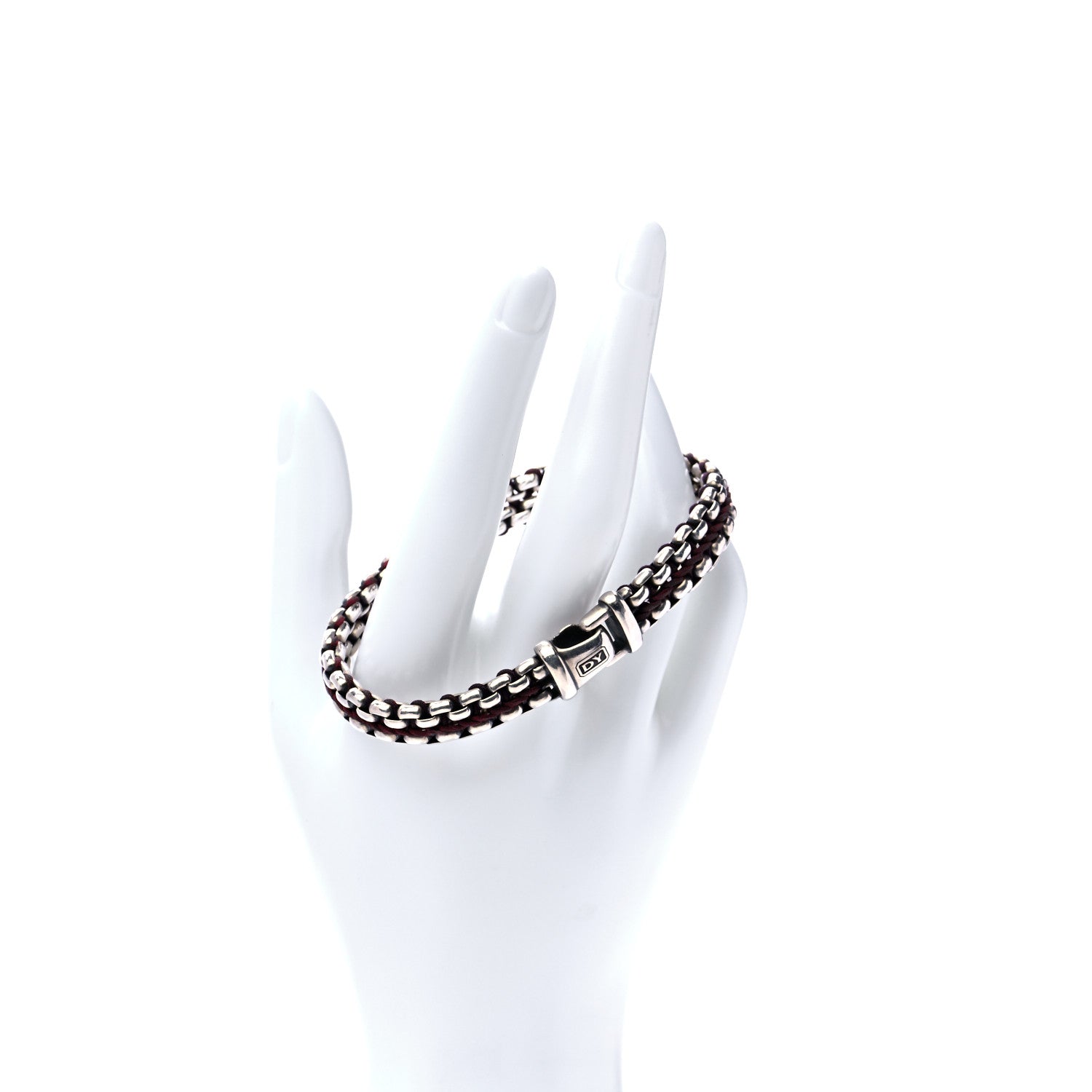 David Yurman Sterling Silver Woven Box Chain Bracelet Red 2 of 7