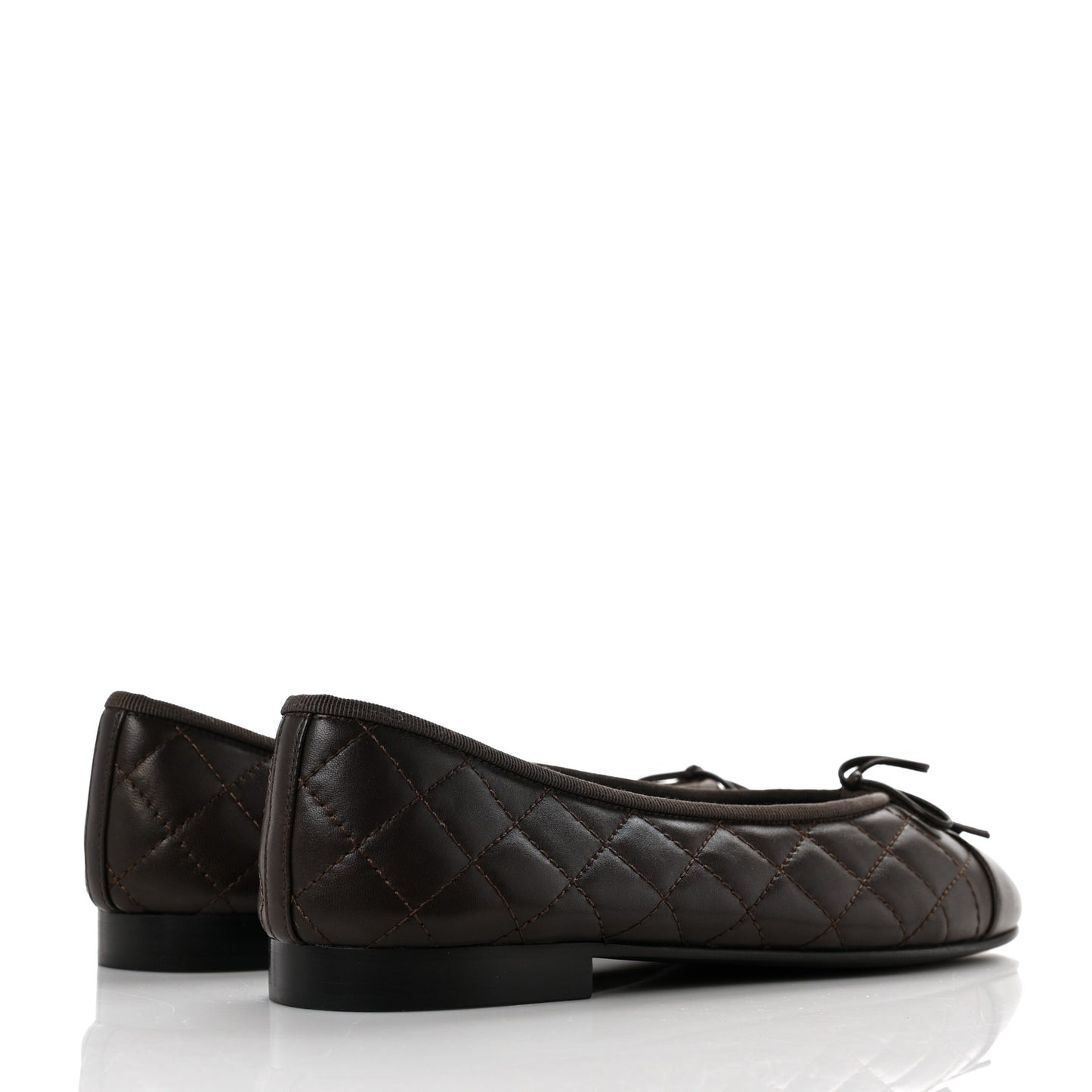 Lambskin Quilted Cap Toe Ballerina Flats 40 Dark Brown