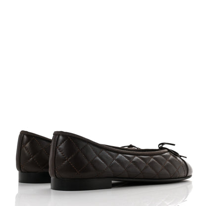 Chanel Lambskin Quilted Cap Toe Ballerina Flats 40 Dark Brown 4 of 9