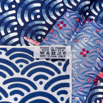 Hermes Silk Bateau Fleuri Scarf 90 Bleu Rose White 4 of 5