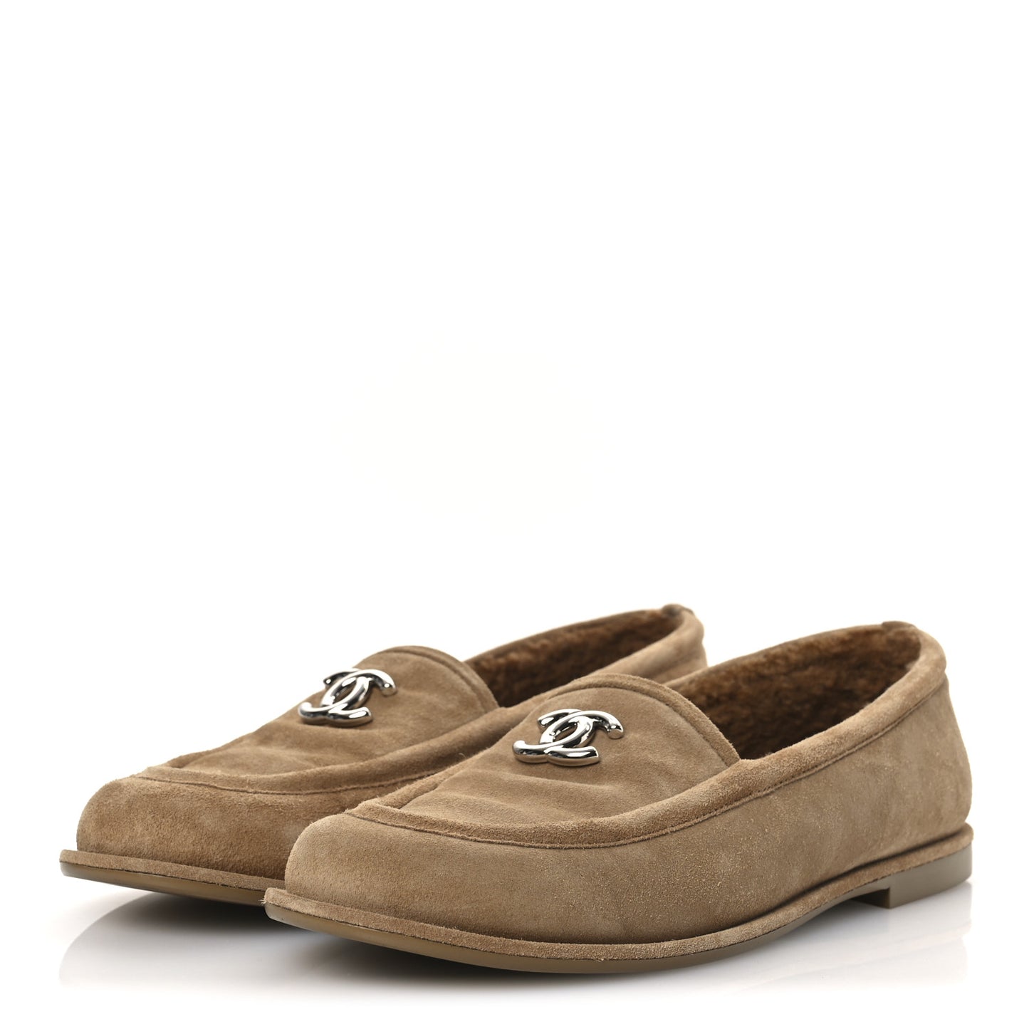 Suede Calfskin CC Loafers 41 Dark Beige