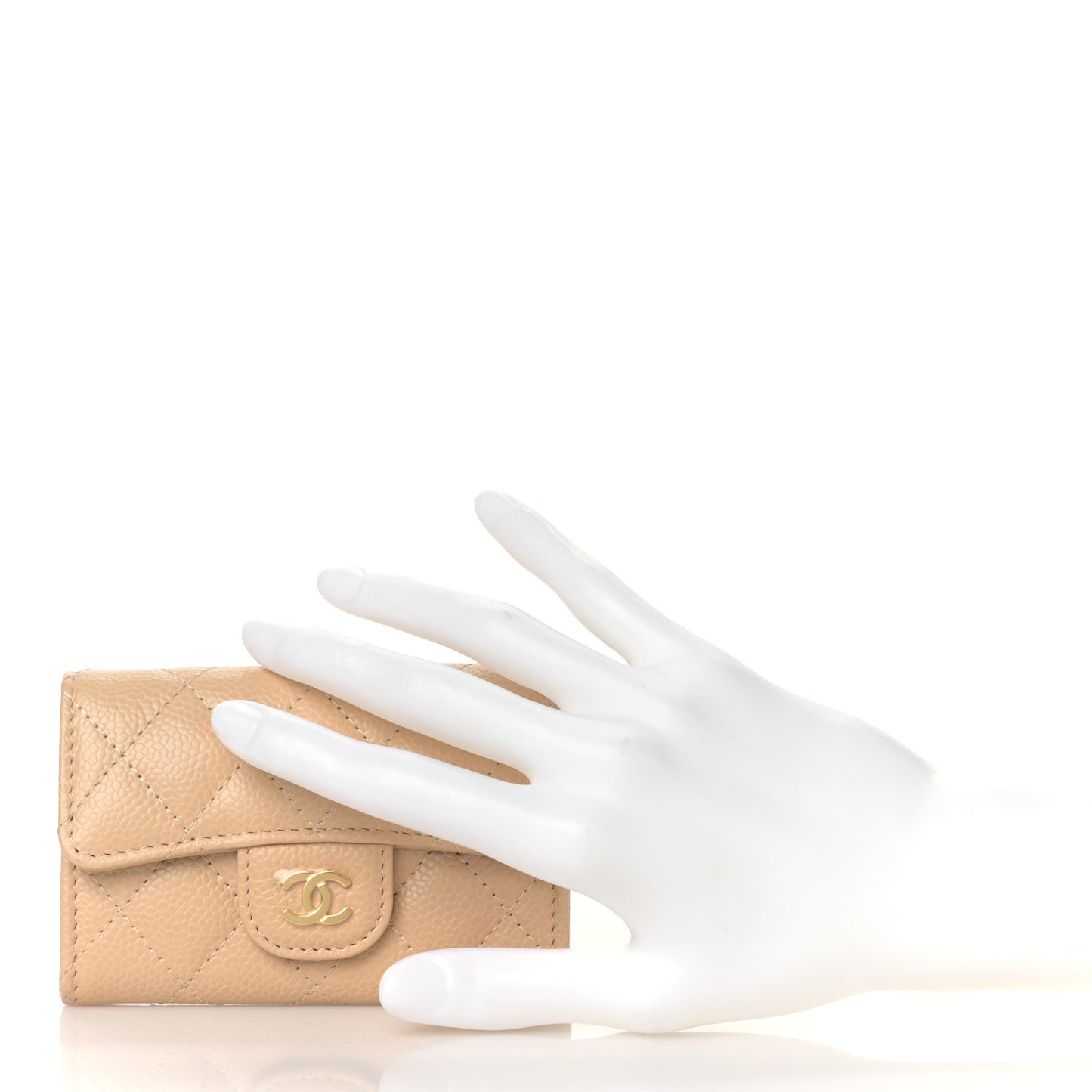 Caviar Quilted Flap Card Holder Wallet Beige