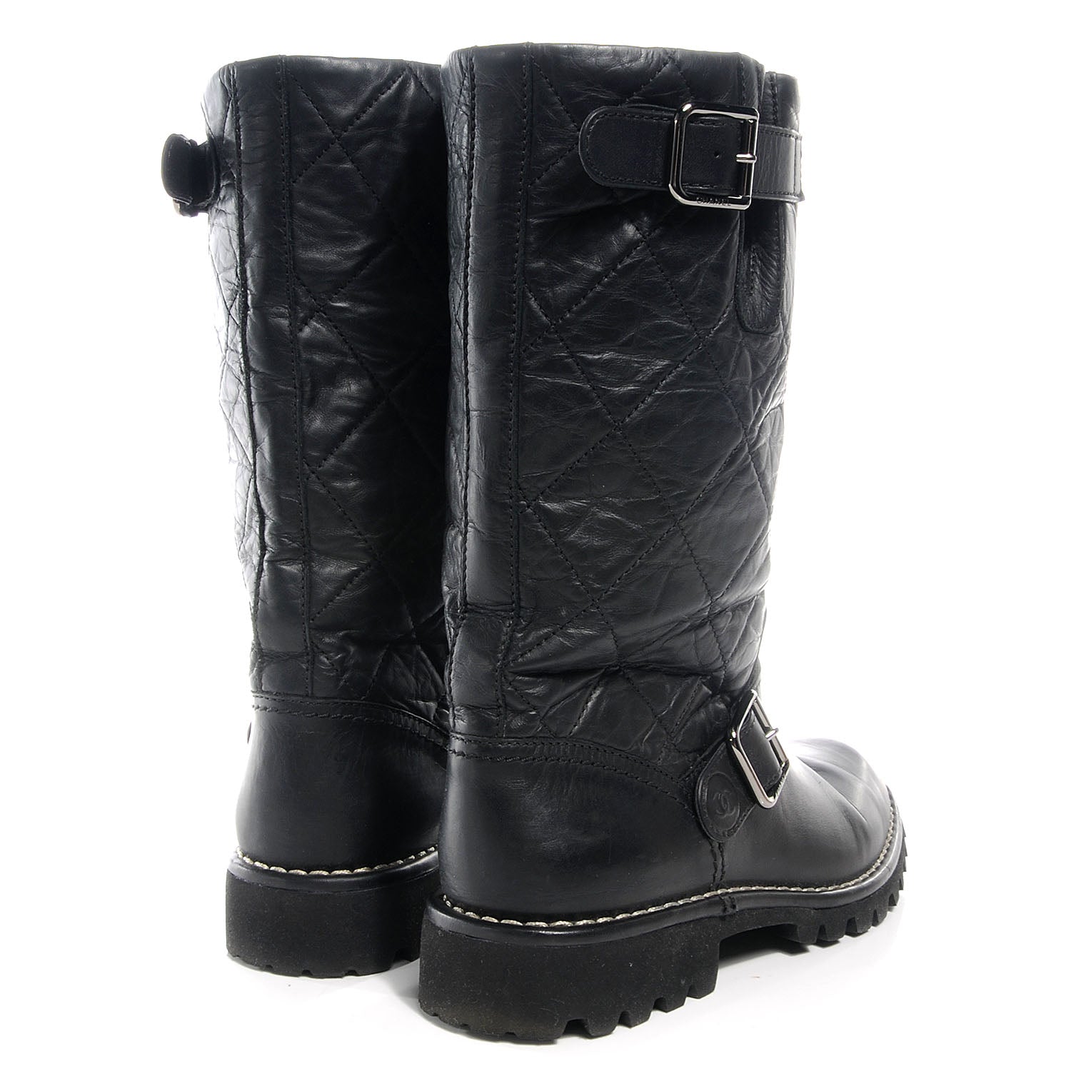 Chanel Calfskin Quilted Biker Boots 37 Black 3 of 4