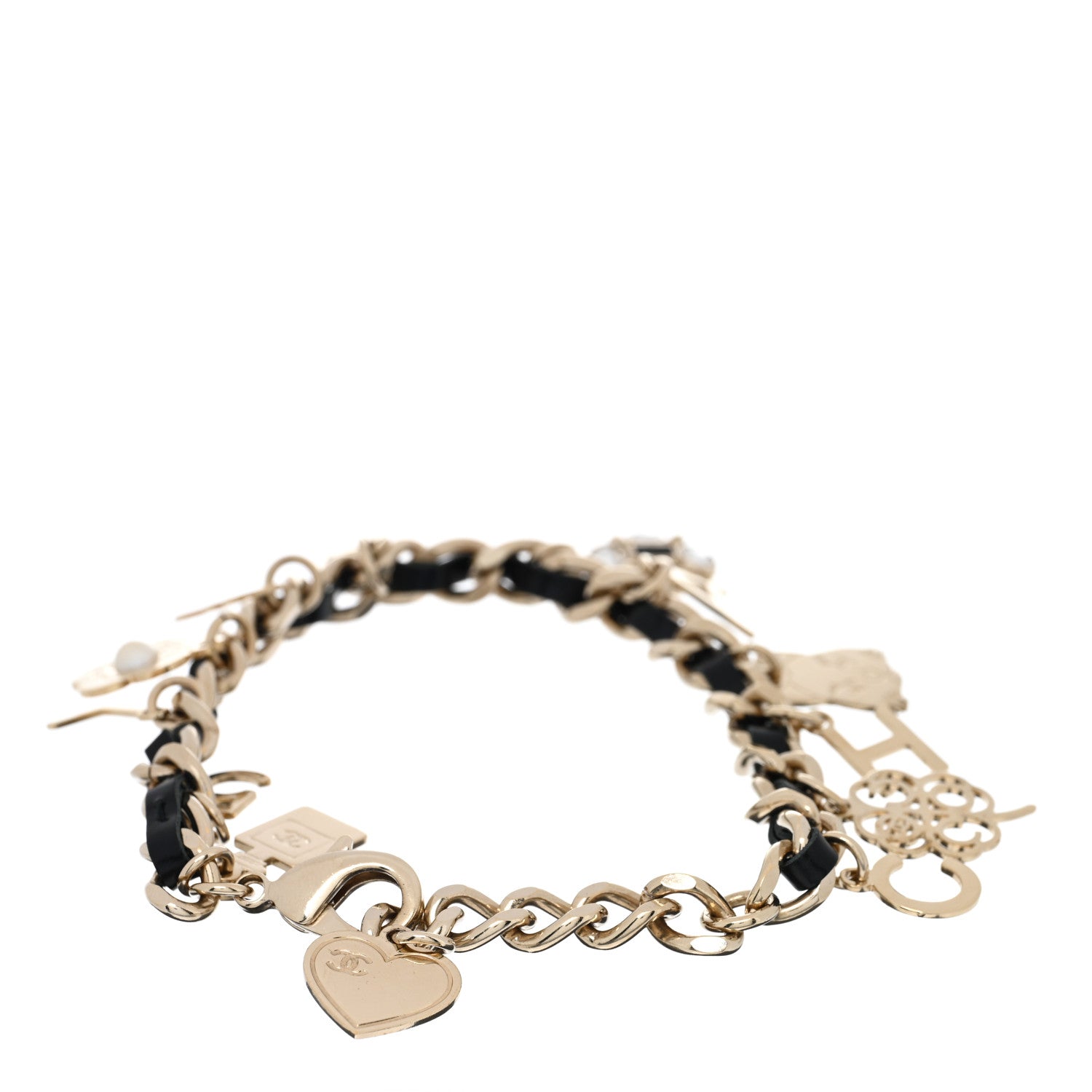 Chanel Metal Lambskin Crystal Chain CC Charms Bracelet Gold Black 3 of 5