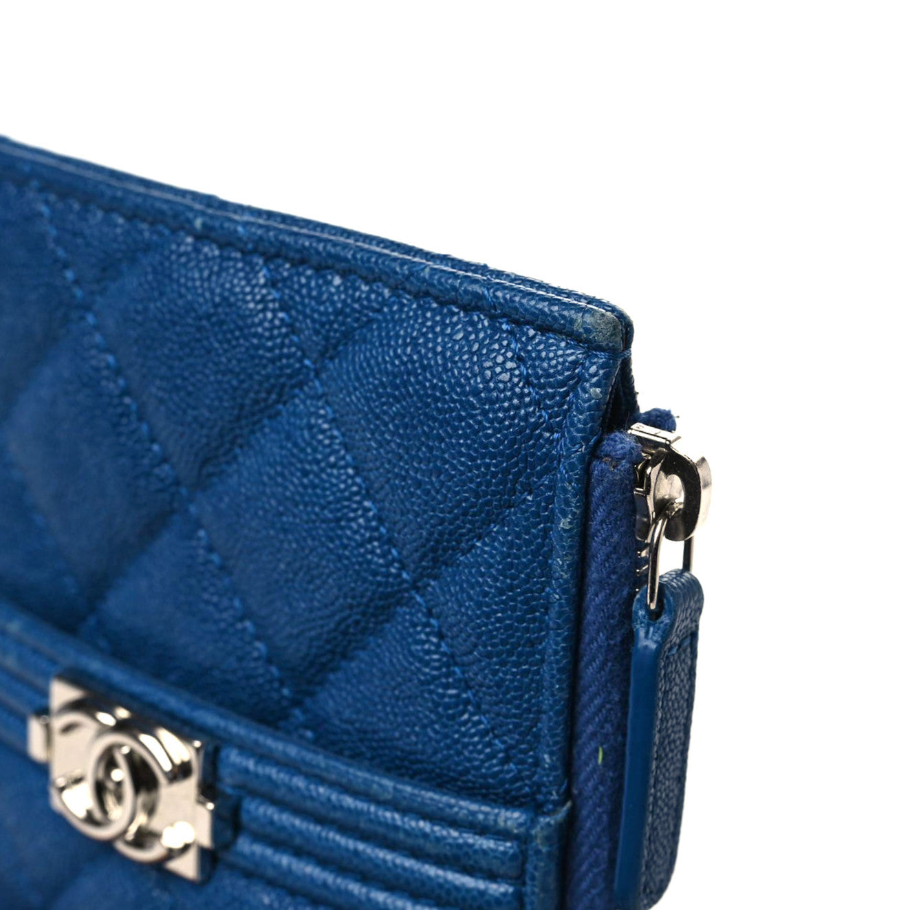 Caviar Quilted Boy Flat Wallet Pouch Blue