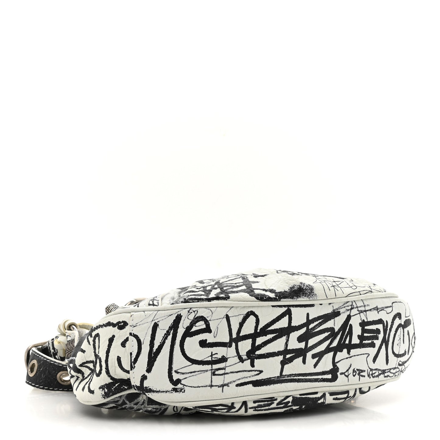 Agneau Arena Graffiti Le Cagole Shoulder Bag XS White Black
