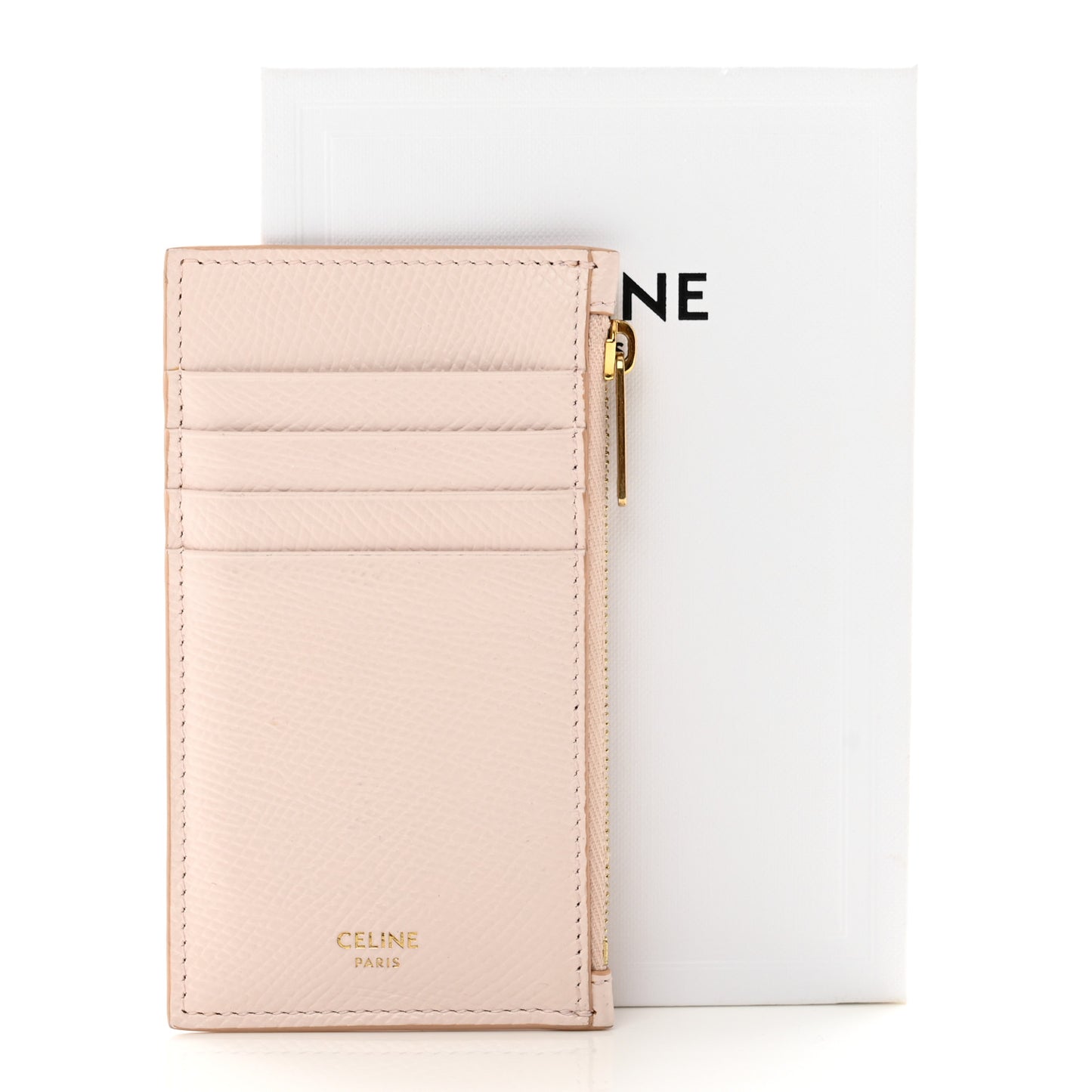 Grained Calfskin Zipped Card Holder Blush