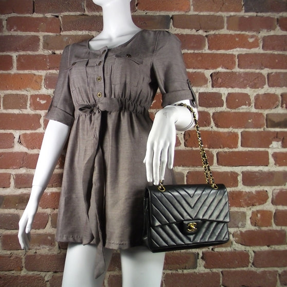 Chanel Lambskin Chevron Medium Double Flap Black 2 of 9