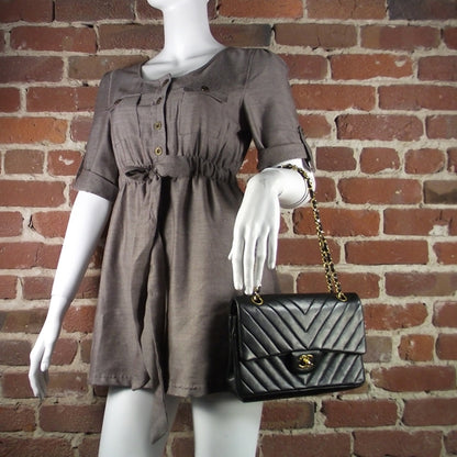 Chanel Lambskin Chevron Medium Double Flap Black 2 of 9