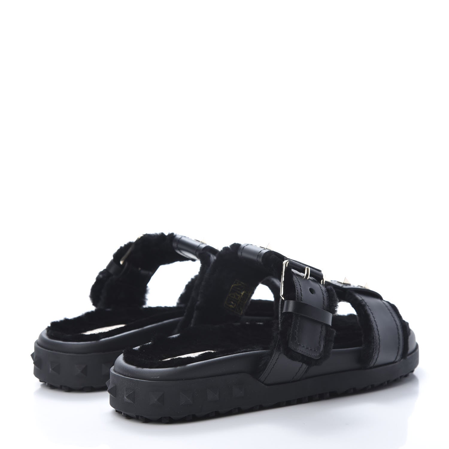 Valentino Garavani Shearling Rockstud Slide Sandals 38 Black 4 of 9