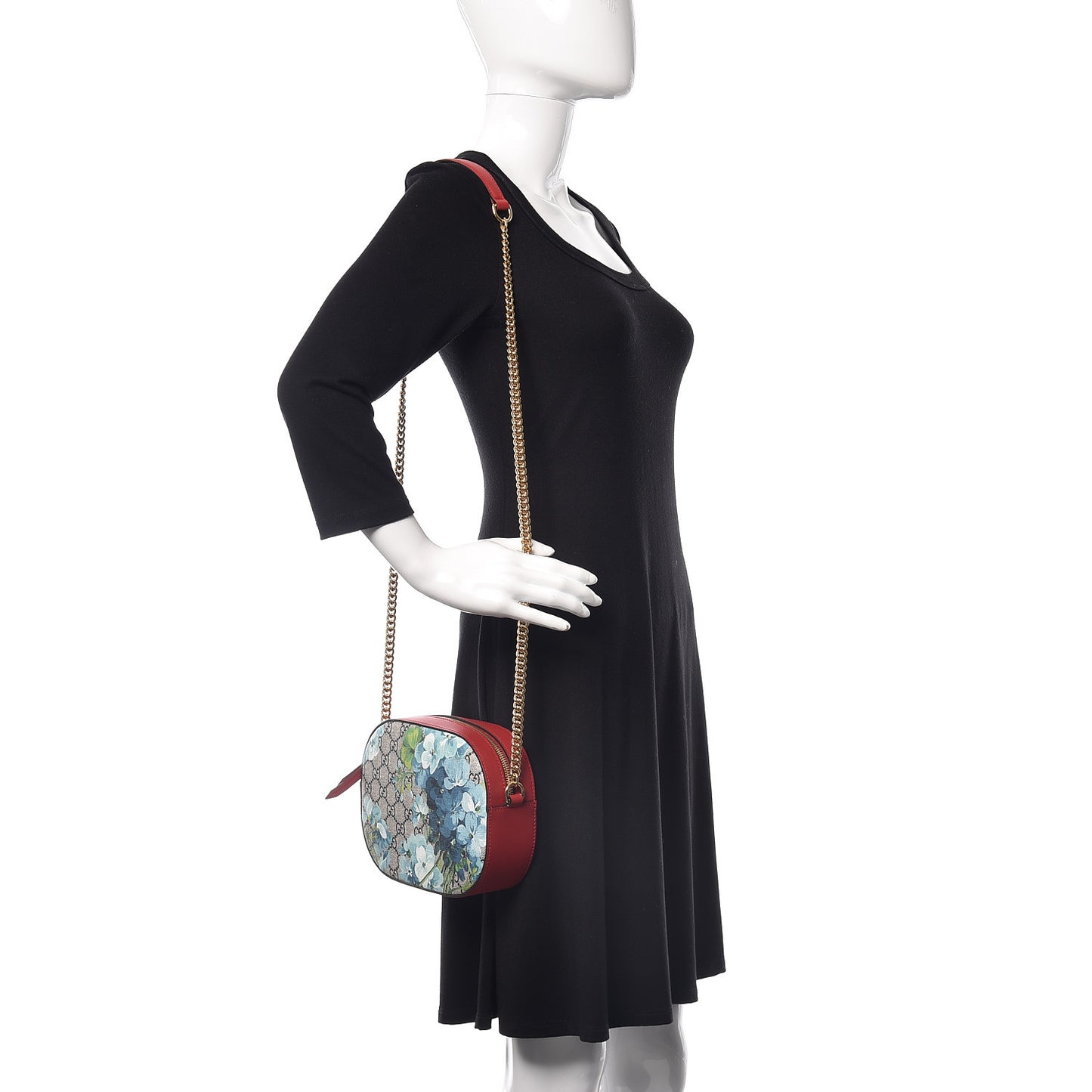 GG Supreme Monogram Blooms Mini Chain Shoulder Bag Beige Blue Navy Hibiscus Red
