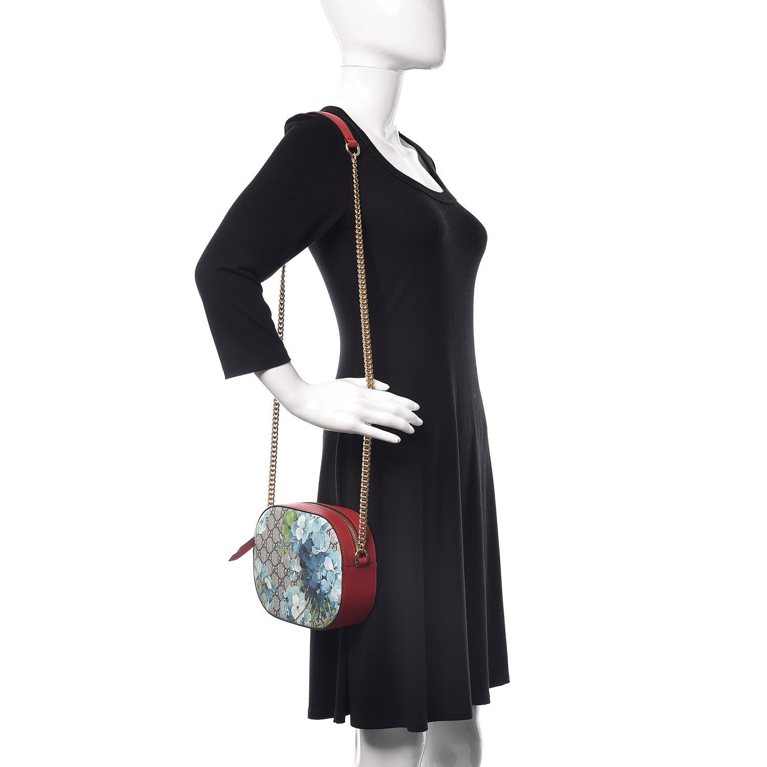 Gucci GG Supreme Monogram Blooms Mini Chain Shoulder Bag Beige Blue Navy Hibiscus Red 2 of 9