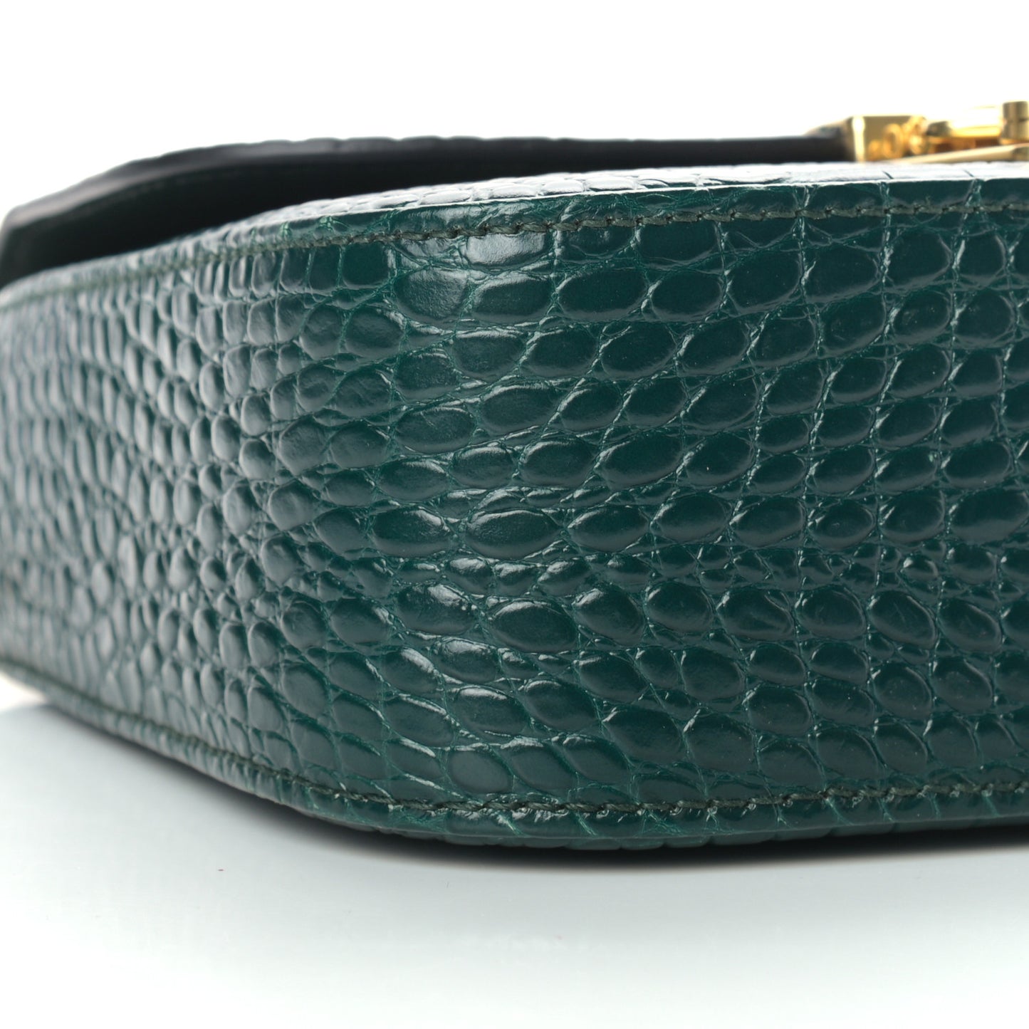 Crocodile Print Calfskin Top Handle Bag Emerald