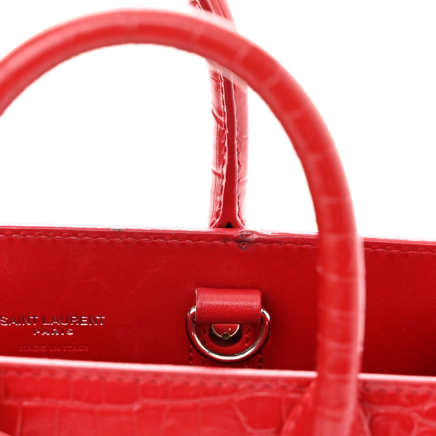 Saint Laurent Calfskin Crocodile Embossed Nano Sac De Jour Red 12 of 12