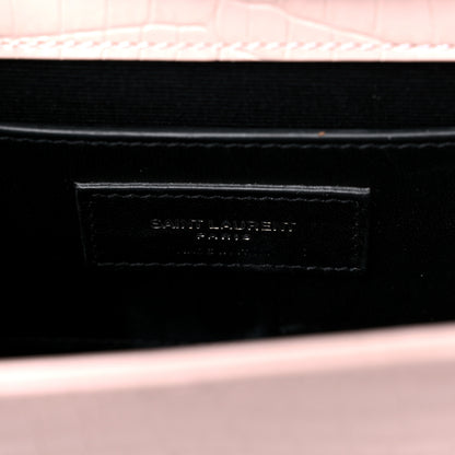 Saint Laurent Calfskin Crocodile Embossed Medium Classic Monogram Kate Tassel Satchel Powder Pink 6 of 13