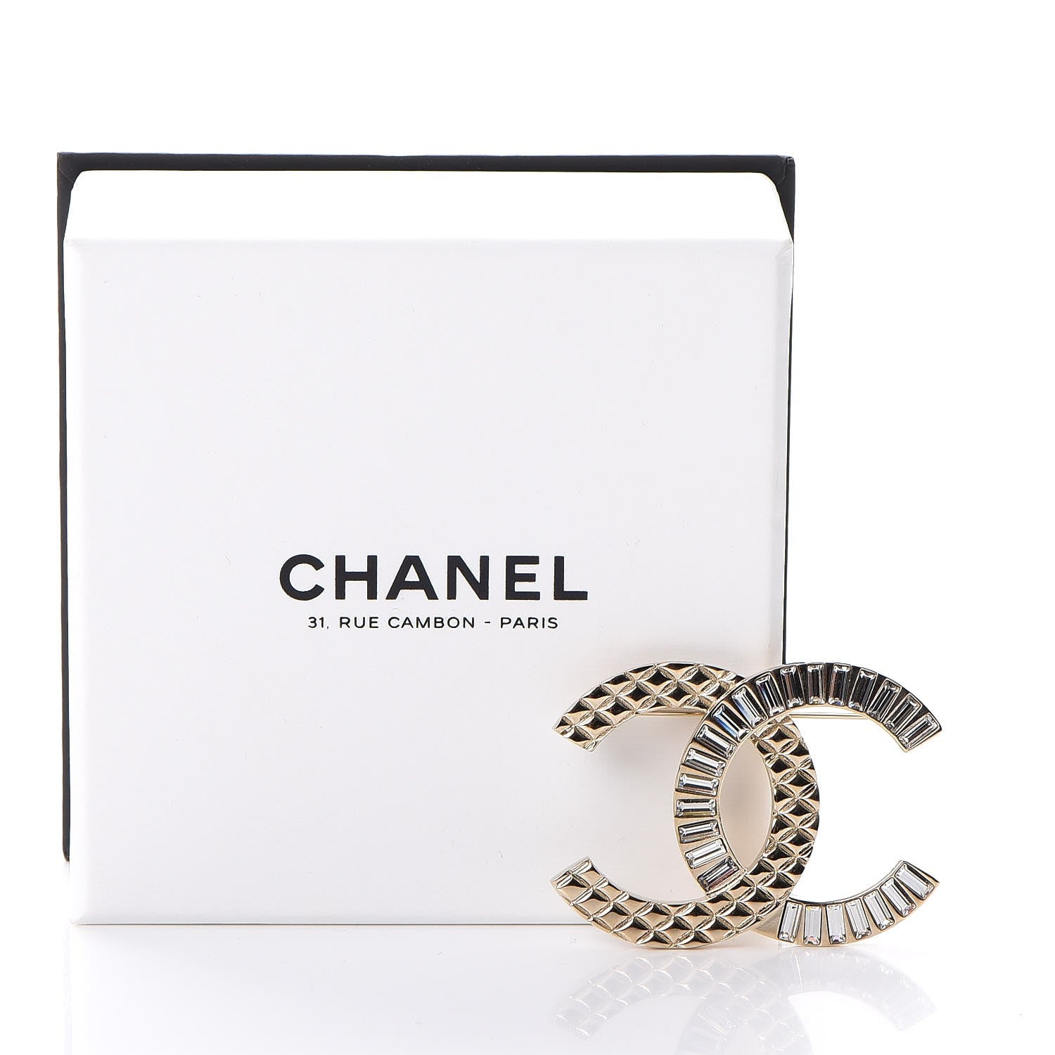 Chanel Baguette Crystal Quilted CC Brooch Gold 5 of 5