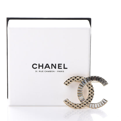 Chanel Baguette Crystal Quilted CC Brooch Gold 5 of 5
