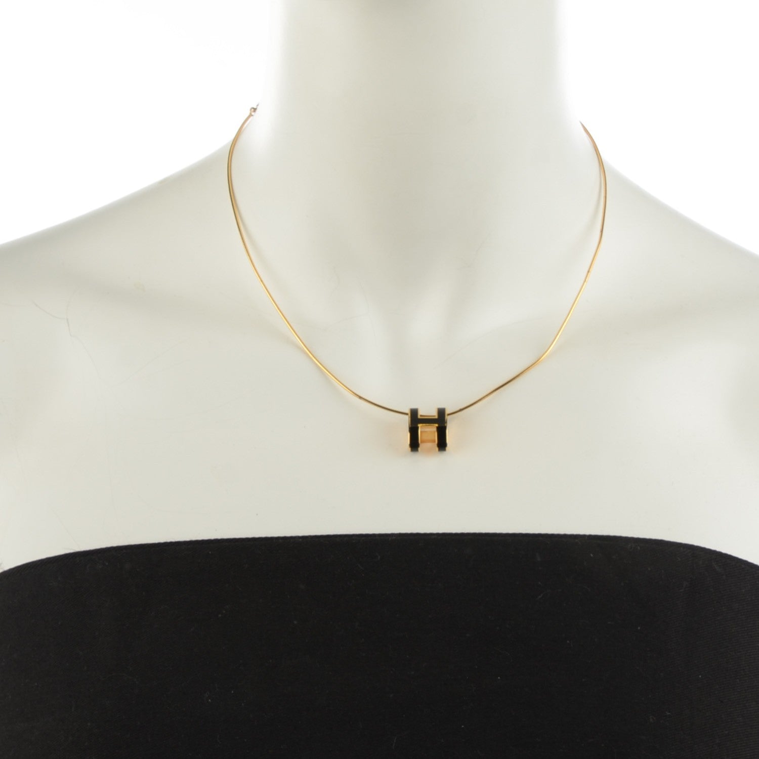 Hermes Lacquered Gold Pop H Pendant Necklace Black 2 of 5