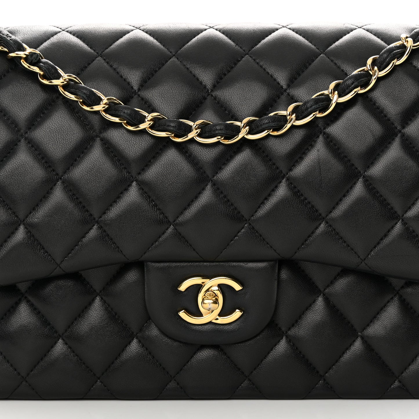 Lambskin Quilted Jumbo Double Flap Black