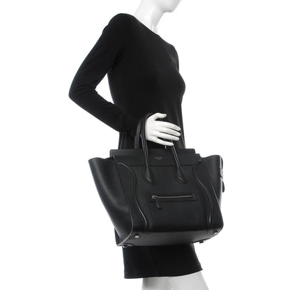 Celine Drummed Calfskin Mini Luggage Black 2 of 7