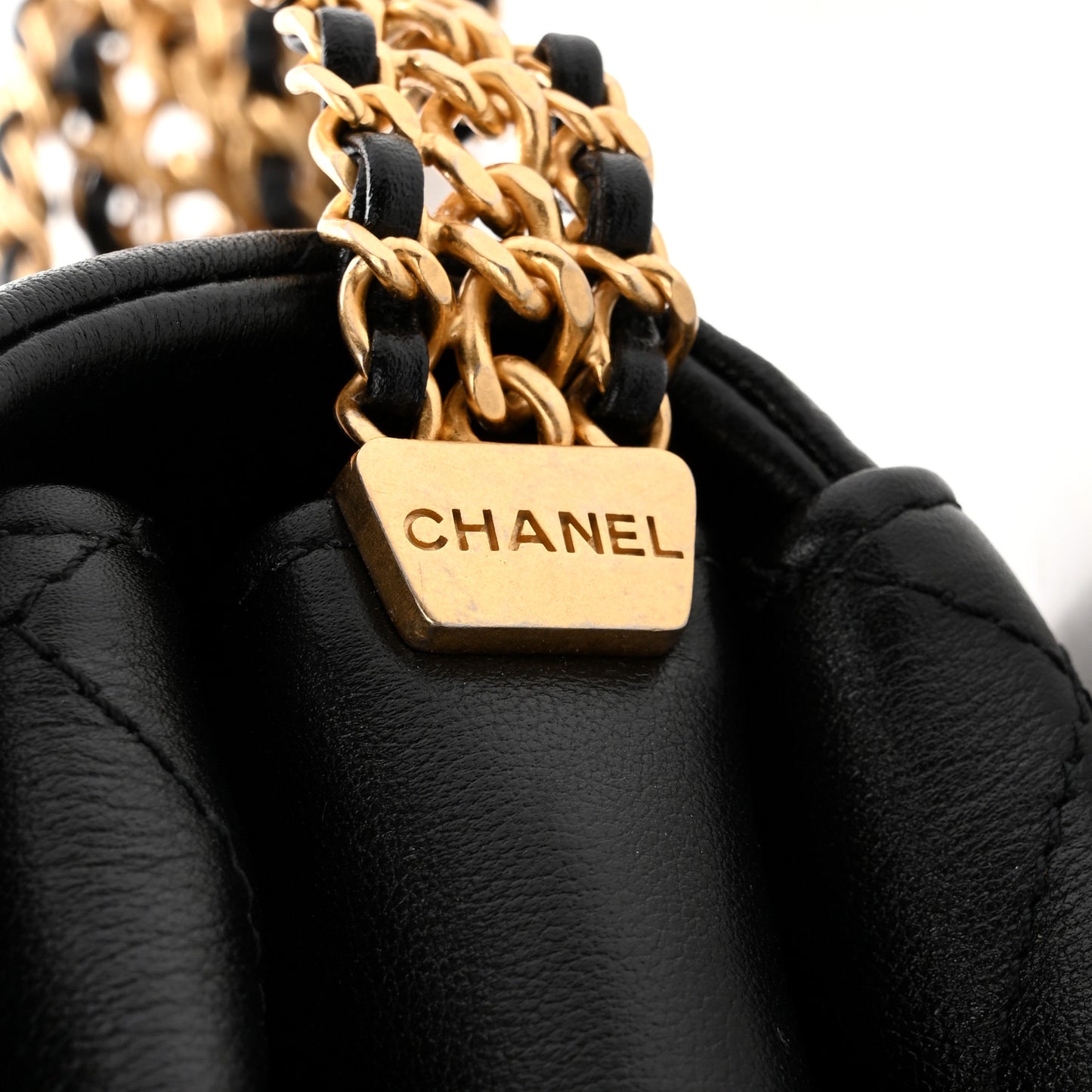 Calfskin Quilted Mini Chain Strap Flap Black