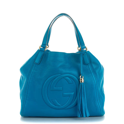 Gucci Pebbled Calfskin Medium Soho Shoulder Bag Riviera Blue 1 of 9