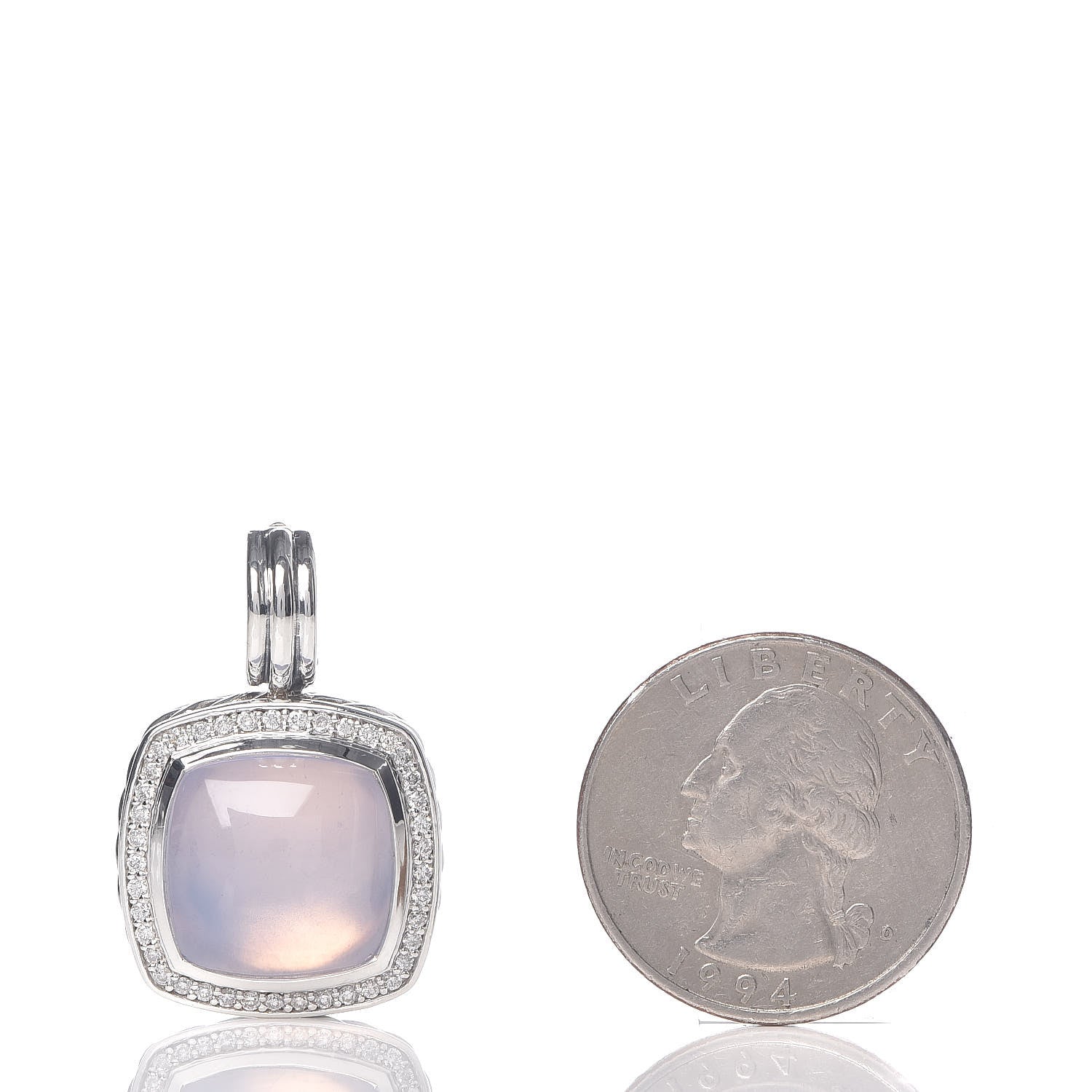 David Yurman Sterling Silver Diamond Lavender Moon Quartz 14mm Albion Enhancer Pendant 2 of 5