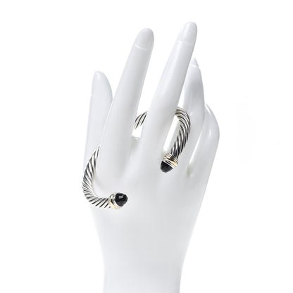 David Yurman Sterling Silver 14K Yellow Gold Black Onyx 7mm Cable Classics Bracelet 2 of 4