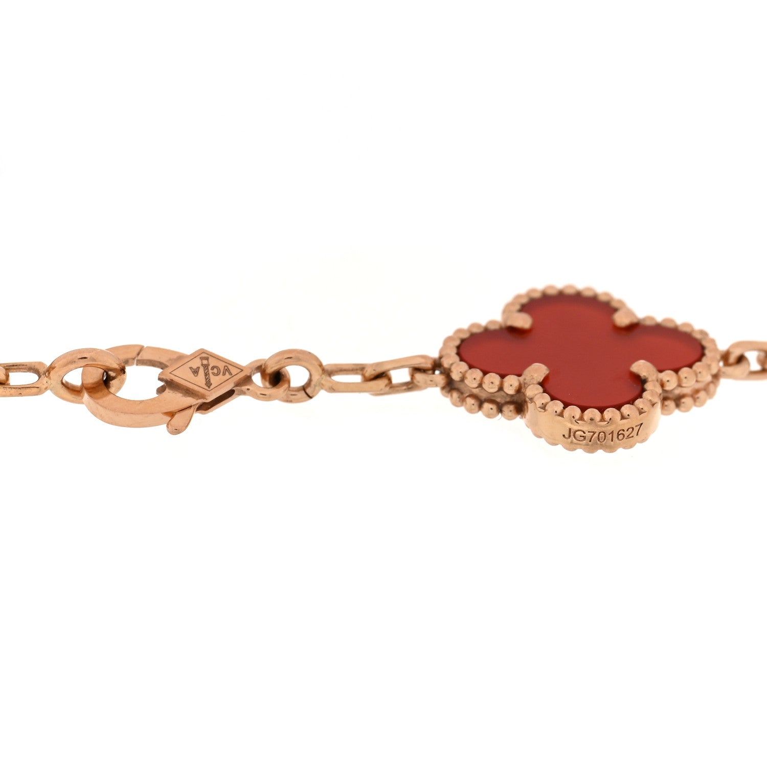 Van Cleef & Arpels 18K Rose Gold Carnelian 5 Motifs Guilloche Vintage Alhambra Bracelet 3 of 3