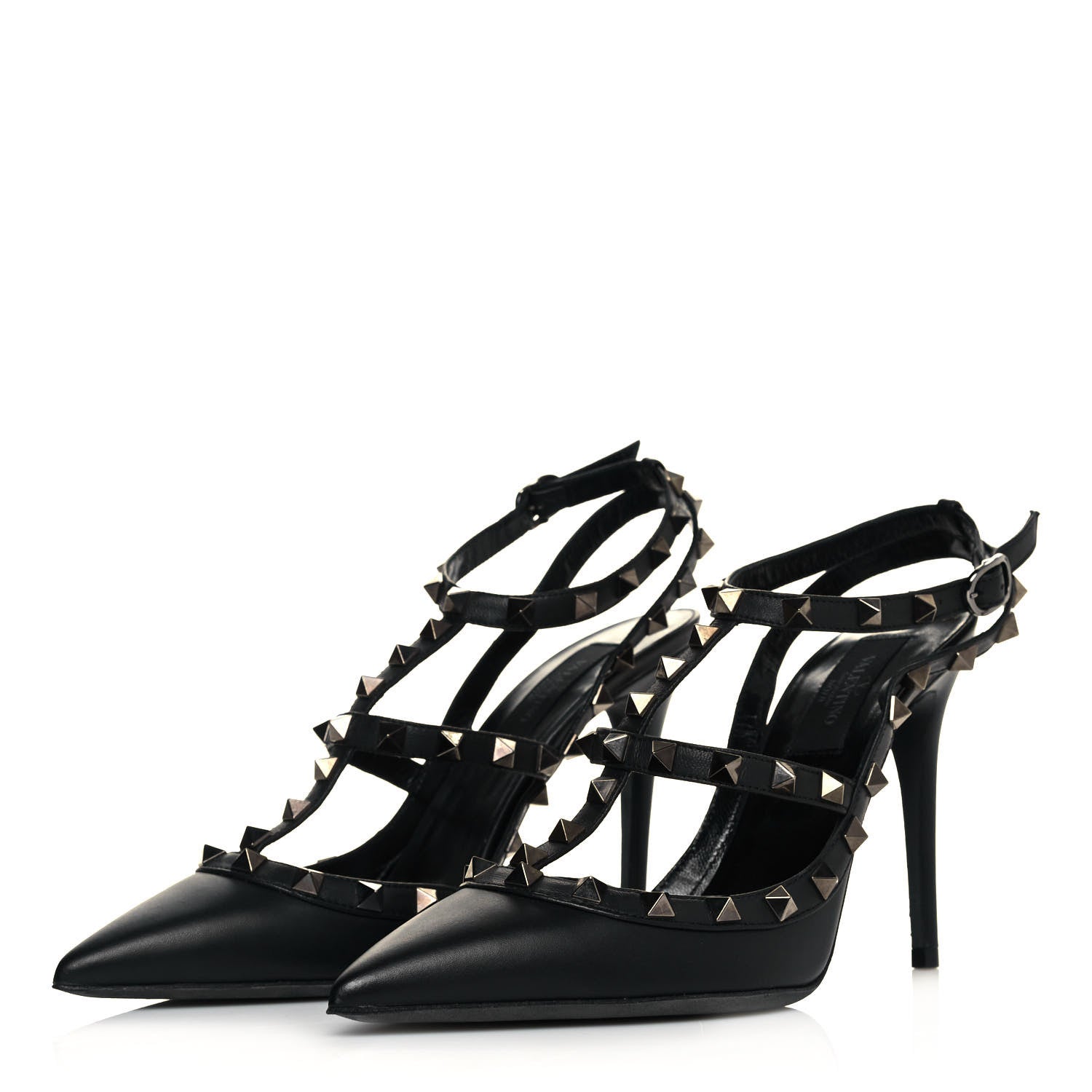 Valentino Garavani Calfskin Nappa Rockstud Ankle Strap 100mm Pumps 37.5 Black 3 of 7