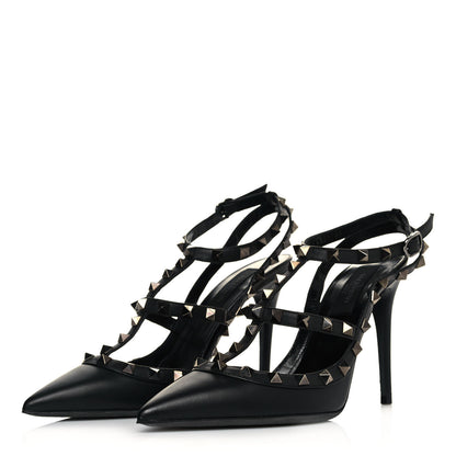 Valentino Garavani Calfskin Nappa Rockstud Ankle Strap 100mm Pumps 37.5 Black 3 of 7