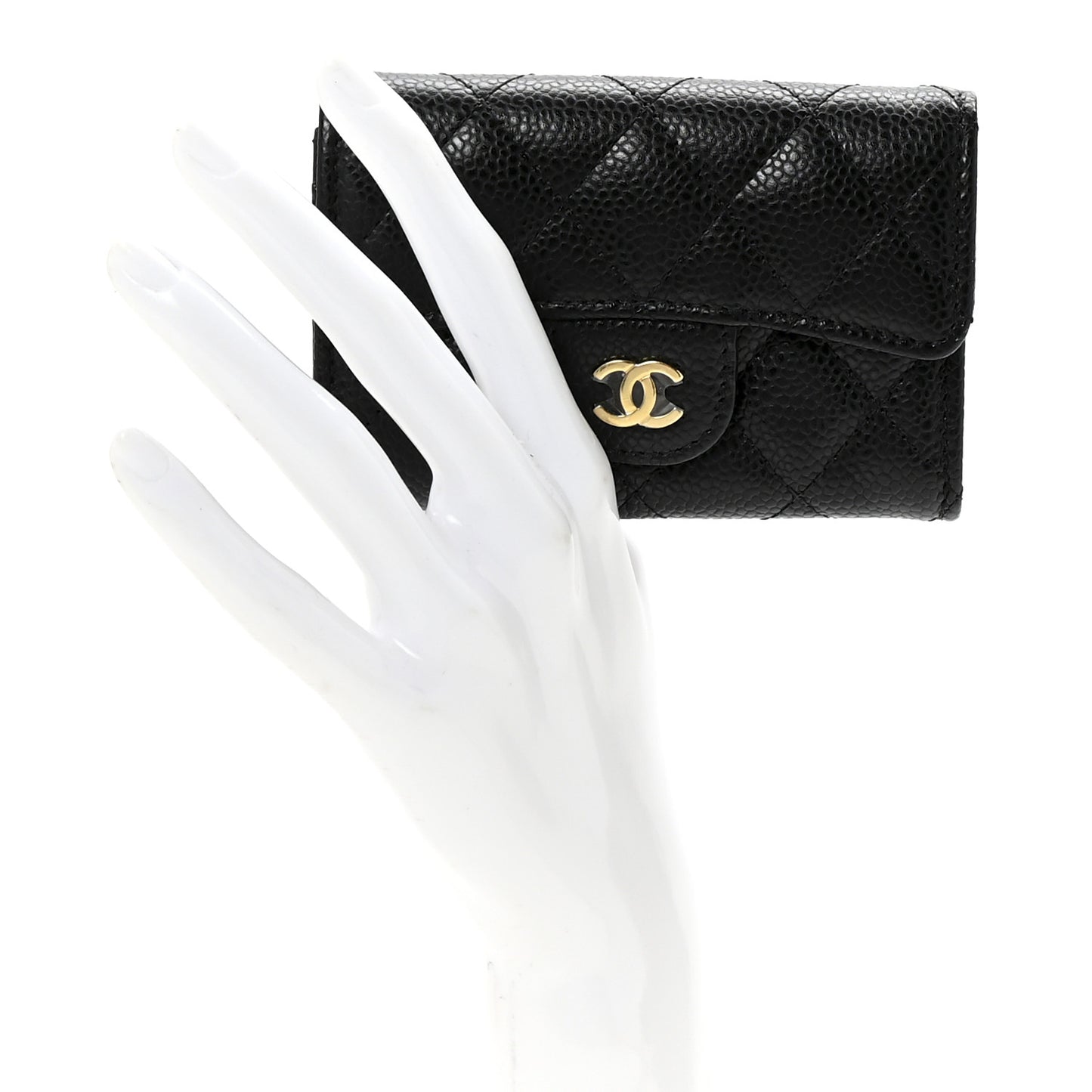 Caviar Quilted Flap Card Holder Wallet Black