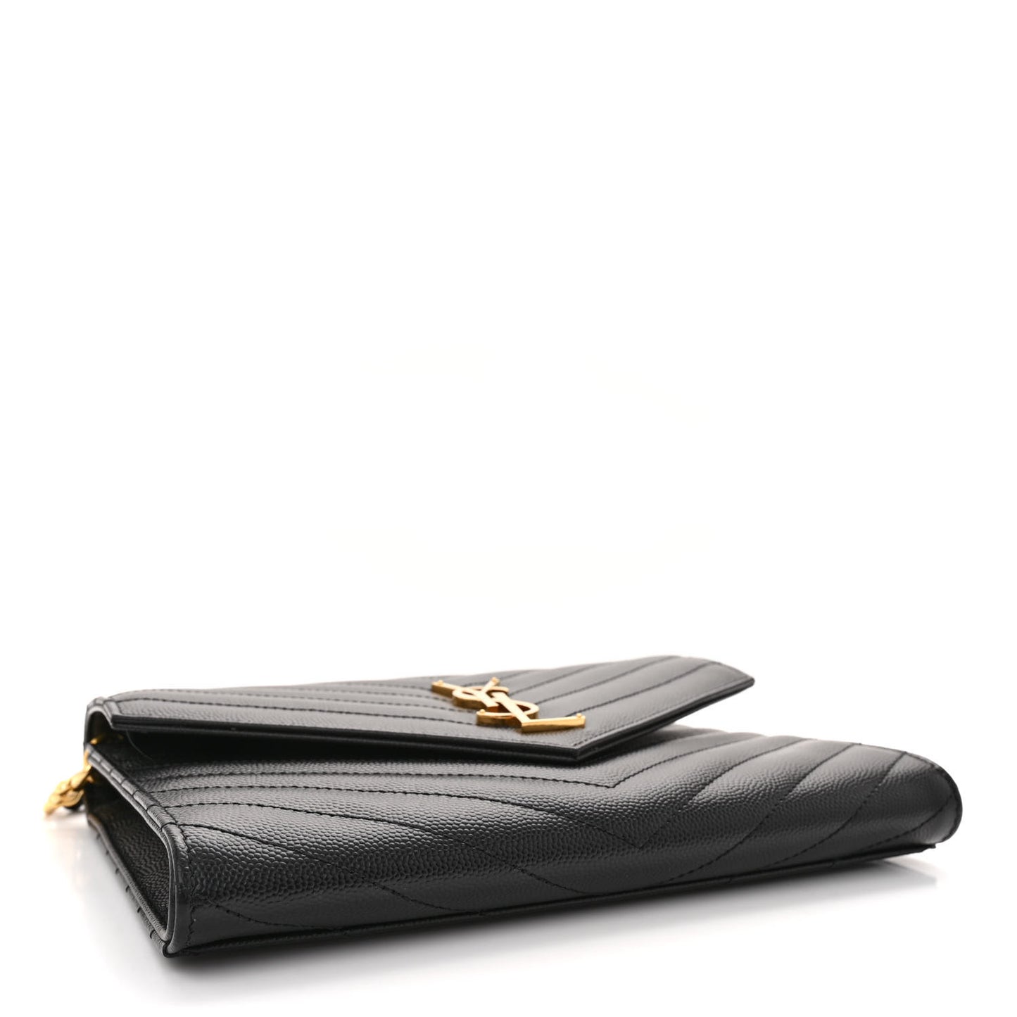 Grain De Poudre Matelasse Chevron Monogram Envelope Clutch Black