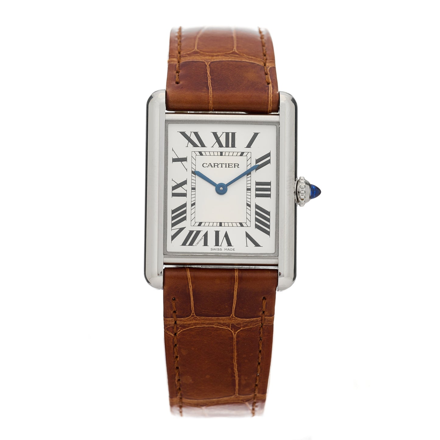 Stainless Steel Alligator 25mm Must de Cartier Tank Quartz Watch Brown