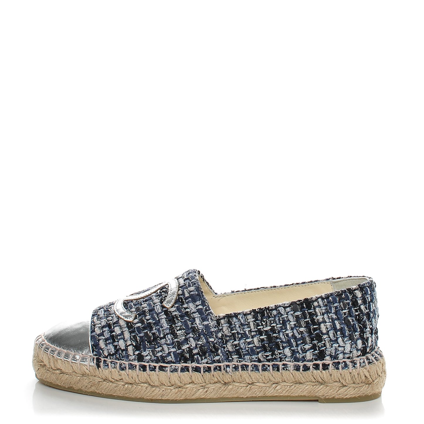 Metallic Tweed Lambskin CC Espadrilles 36 Blue Black Silver
