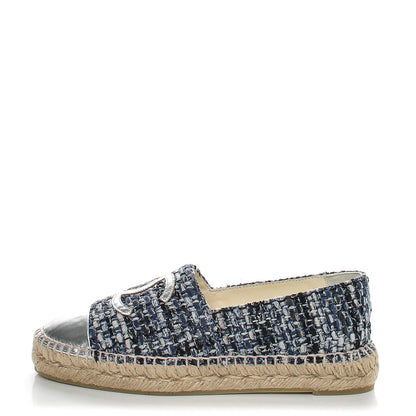 Chanel Metallic Tweed Lambskin CC Espadrilles 36 Blue Black Silver 1 of 8