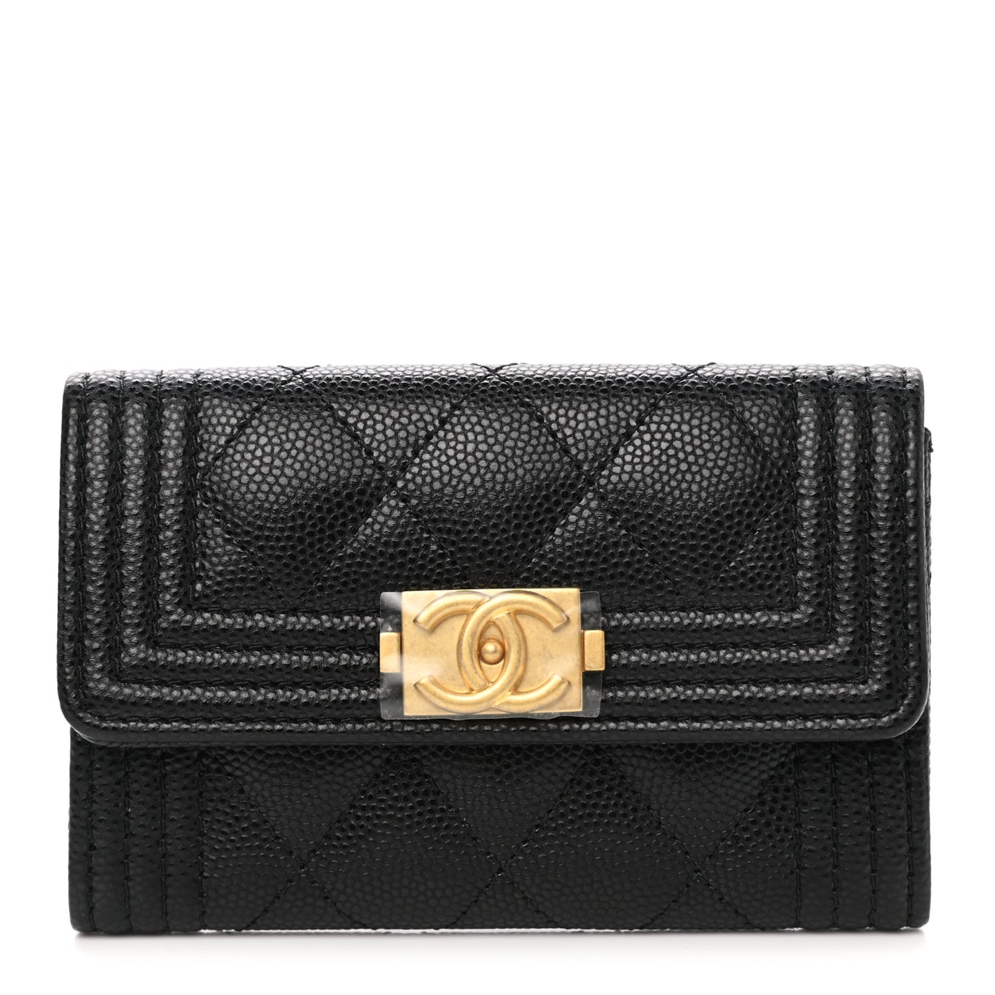 Caviar Quilted Boy Flap Card Holder Black