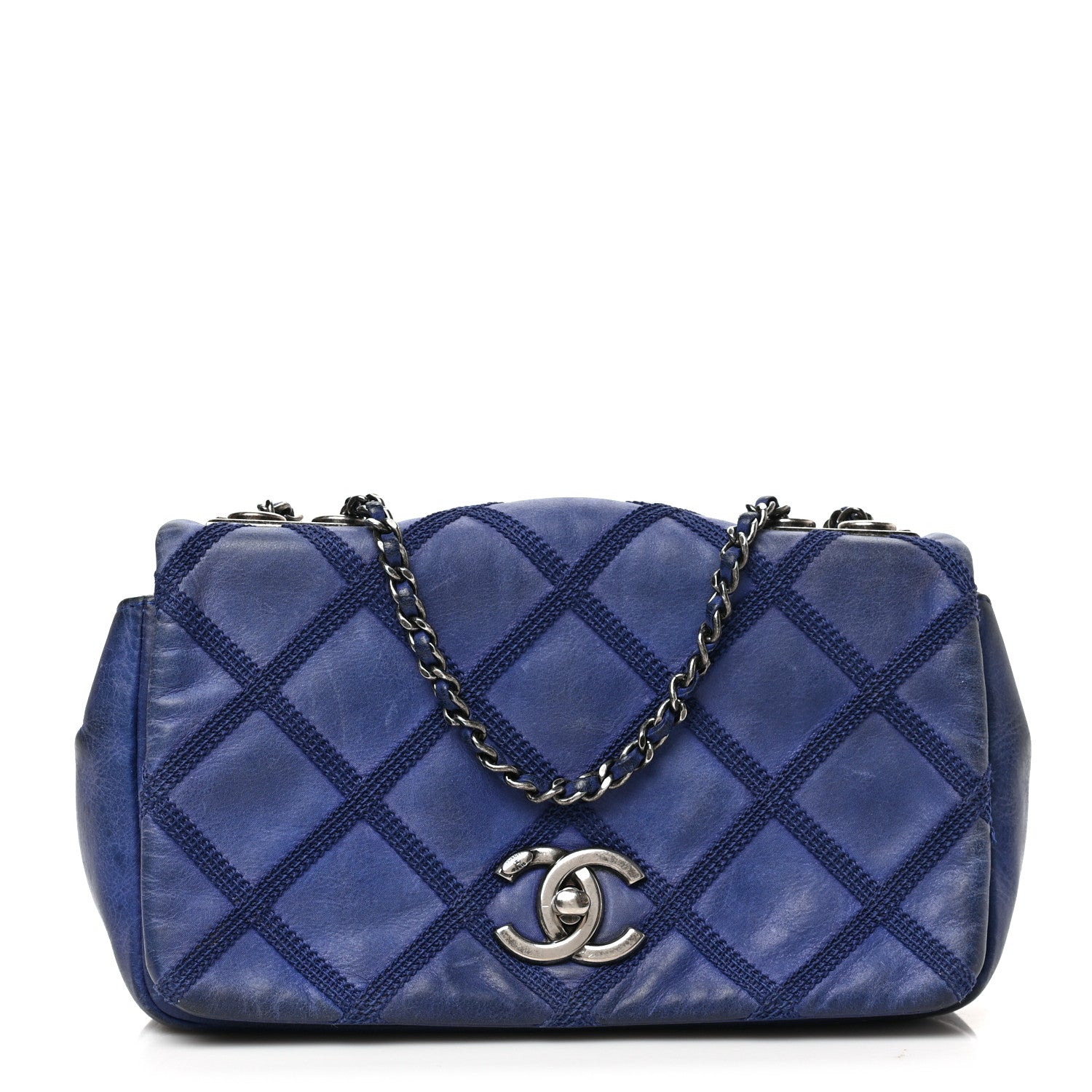 Chanel Iridescent Calfskin Diamond Embellished Medium Single Flap Blue 1 of 9