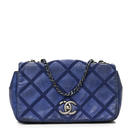 Chanel Iridescent Calfskin Diamond Embellished Medium Single Flap Blue 1 of 9