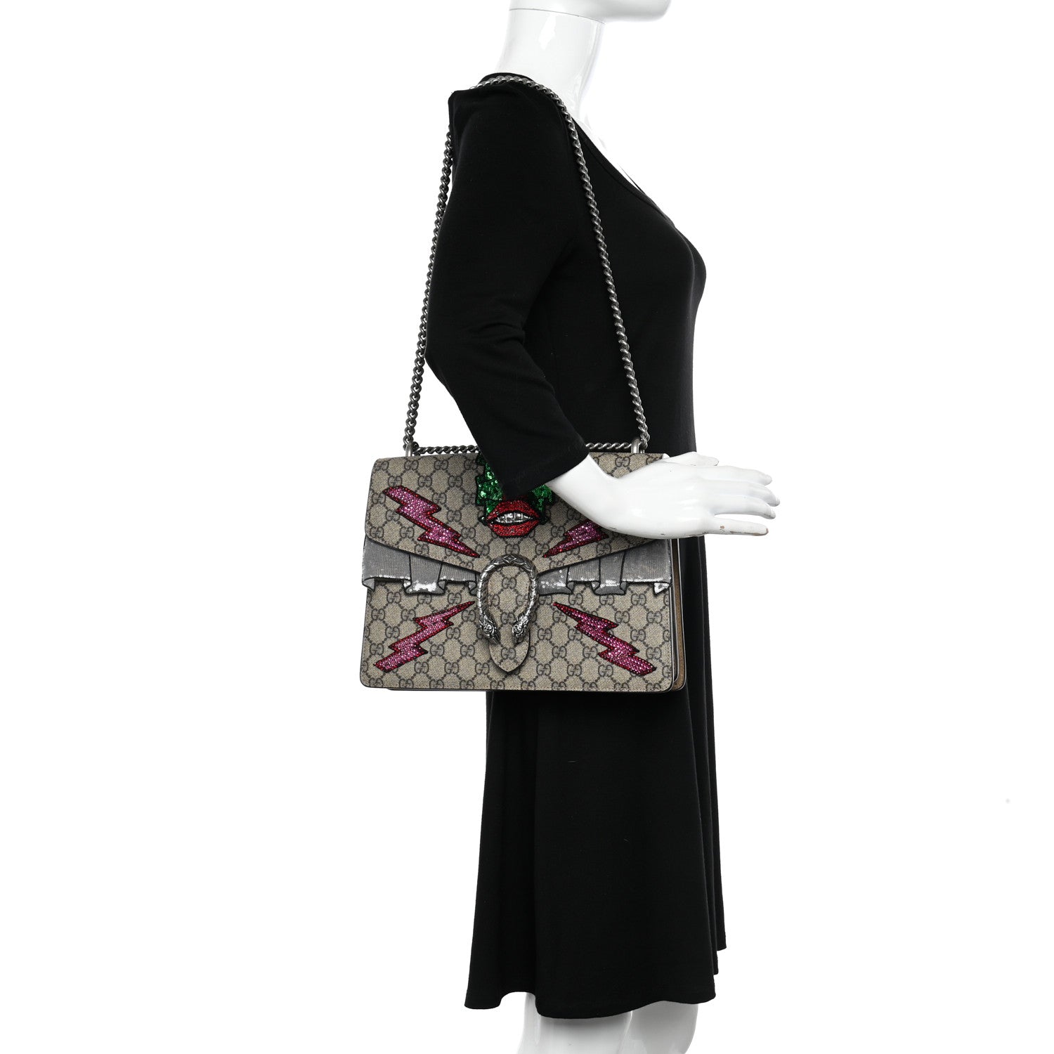 Gucci GG Supreme Monogram Lightning Embroidered Medium Dionysus Shoulder Bag Beige 2 of 12