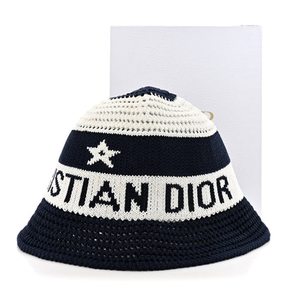 Christian Dior Cotton Blend Knitted D-Tulipe Cloche Hat M Blue White 9 of 9
