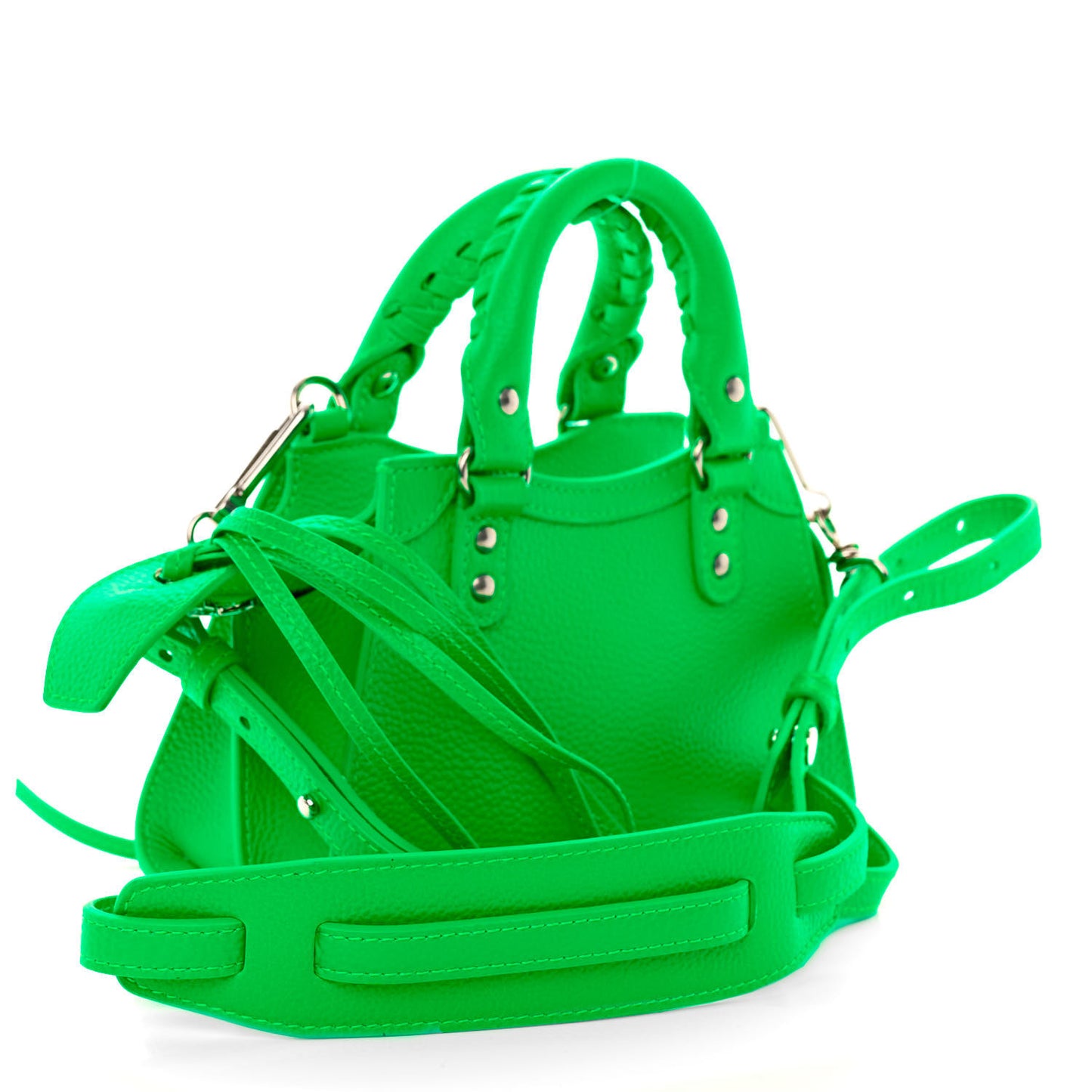 Grained Calfskin Neo Classic Silver Hardware Nano City Crossbody Fluo Green